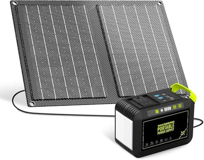 MARBERO Solar Powered Generator 88Wh, 120W Surge with 21W Solar Panel Kit - color: Green Black