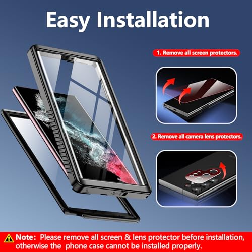 SPIDERCASE Designed for Samsung Galaxy S22 Ultra Case Waterproof, Built-in Screen Protector Full Protection Heavy Duty Shockproof Anti-Scratched Rugged Case, Black - color: Black