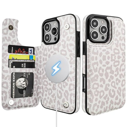 HAOPINSH for iPhone 16 Pro Max Case Wallet Compatible with MagSafe Wireless Charging, White Leopard Cheetah Pattern Back Flip Folio Leather Kickstand Card Slots Case Double Magnetic Clasp Cover 6.9" - color: White Leopard for MagSafe