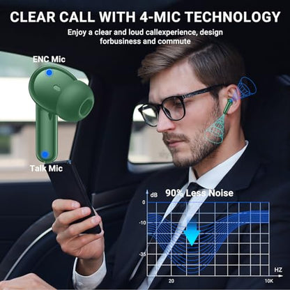 Wireless Earbuds,2024 Wireless Headphones HiFi Stereo Earphones with 4 ENC Noise Canceling Mic, 42Hs Playtime In Ear Earbud,Bluetooth 5.3 Sport Earphones with LED Power Display for Android iOS Green - color: Green