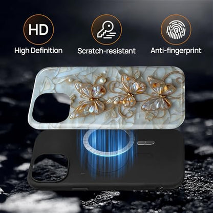 Magnetic for iPhone 14 Plus Case,[Compatible with Magsafe] Dual Layer Protective Heavy Duty Shockproof Rugged Drop Protection Bumper Hybrid Case - Stained Glass Butterflies - color: Stained Glass Butterflies, size: iPhone 14 Plus
