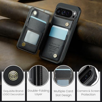 Kowauri for Google Pixel 9 Pro XL Case, PU Leather Wallet Case for Women Men with RFID Blocking Card Holder Slot Magnetic Closure Shockproof Protective Phone Cover for Google Pixel 9 Pro XL (Black)
