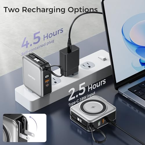 10000mAh Portable Charger Power Bank Built in Cables&Wall Plug - color: Silvery