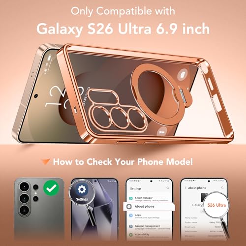 GolbinBox Magnetic for Samsung Galaxy S26 Ultra Case with 360° Spin Stand | [Compatible with MagSafe][Military Drop Protection] Shockproof Galaxy S26 Ultra Phone Cover with Kickstand, Orange/Clear - color: Orange/Clear