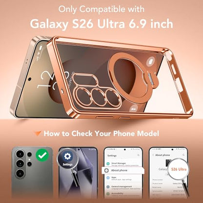 GolbinBox Magnetic for Samsung Galaxy S26 Ultra Case with 360° Spin Stand | [Compatible with MagSafe][Military Drop Protection] Shockproof Galaxy S26 Ultra Phone Cover with Kickstand, Orange/Clear - color: Orange/Clear