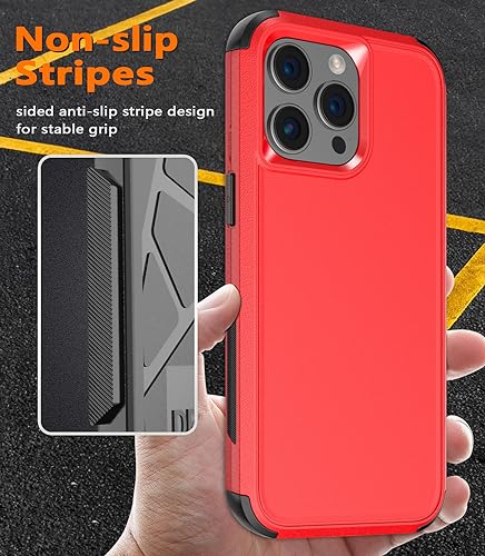 Diverbox for iPhone 15 Pro Case [Shockproof] [Dropproof] [Tempered Glass Screen Protector ],Heavy Duty Protection Phone Case Cover for Apple iPhone 15 Pro 6.1 inch (Red) - color: Red