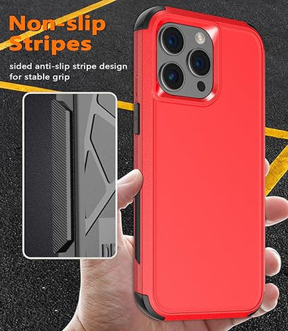 Diverbox for iPhone 15 Pro Case [Shockproof] [Dropproof] [Tempered Glass Screen Protector ],Heavy Duty Protection Phone Case Cover for Apple iPhone 15 Pro 6.1 inch (Red) - color: Red