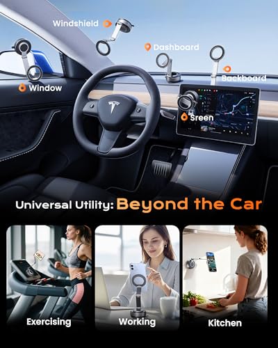 Magnetic Phone Holder for Car, 3-Axis Long Arm Mount for Tesla Model Y/3