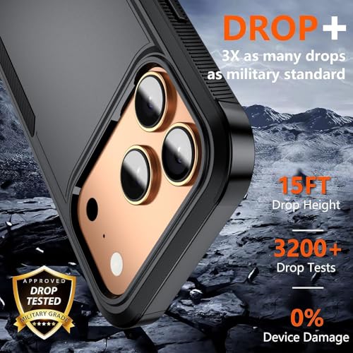 for Apple Recommend Shockproof iPhone 17 Pro Max Case,[15 FT Military Grade Drop Protection],with 2X [Kevlar 9H Glass Screen Protector] Air Bumpers Full-Body Protective Phone Case, Matte Black