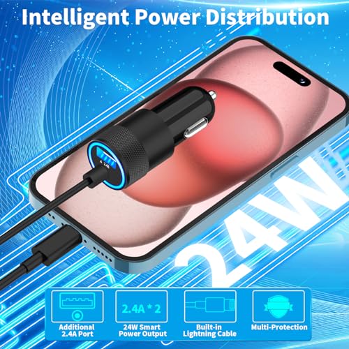 Apple MFi Certified iPhone Car Charger Fast Charging + 6FT Lightning Cable - color: Ceramic Black