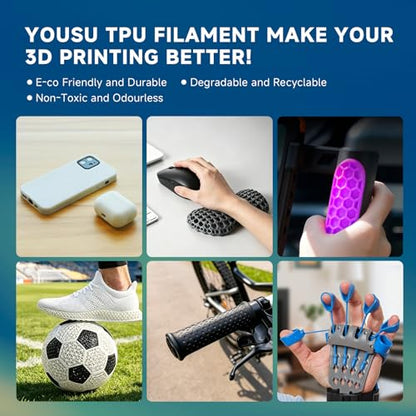 YOUSU 95A TPU Filament 1.75mm 6 Pack 1kg Spools, Flexible Soft 3D Printer Filament, Clog-Free Tangle-Free, High Elasticity, Fit Most FDM Printers for Makers & DIY Projects - color: E5-tpu 6*1kg, size: E- TPU