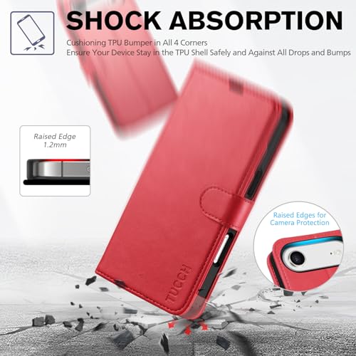 TUCCH Wallet Case for iPhone Air (6.5") 2025, 4 Card Slots, Red | RFID Blocking, Viewing Stand, Shockproof TPU Shell, PU Leather, Magnetic Closure, Protective Folio Flip Cover - color: Red