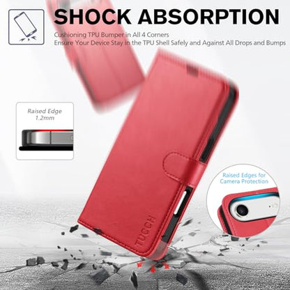 TUCCH Wallet Case for iPhone Air (6.5") 2025, 4 Card Slots, Red | RFID Blocking, Viewing Stand, Shockproof TPU Shell, PU Leather, Magnetic Closure, Protective Folio Flip Cover - color: Red