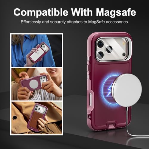 Follaroma for iPhone 17 Pro Max Case with Stand,Built-in Camera Cover,Compatible with MagSafe,Heavy Duty Shockproof Protection Phone Case,Anti-Drop,Magnetic Dual Layer Protective Cover,6.9"Purple Pink - color: Purple Pink, size: iPhone 17 Pro Max 6.9''