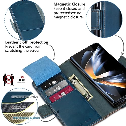 KEZiHOME Genuine Leather Wallet Case for Samsung Galaxy Z Fold 6 - color: Royal Blue Brown, size: Galaxy Z Fold 6 Case