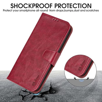 Arae Compatible with iPhone 15 Pro Case with Card Holder and Wrist Strap Wallet Flip Cover for iPhone 15 Pro 6.1 inch,Wine Red - color: Wine Red, size: iPhone 15 Pro 6.1 inch