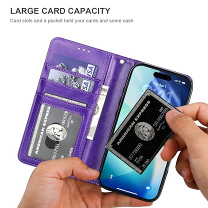 Bocasal Detachable Wallet Case Card Holder for iPhone 17 Pro, Purple | RFID Blocking Kickstand Card Slots Holder PU Leather Magnetic Shockproof Wrist Strap Removable Flip Protective Cover 6.3 inch - color: Purple