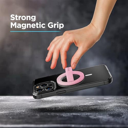 Encased Magnetic Phone Grip Holder Thin Silicone Finger Loop Ring Compatible with iPhone (Pink Sparkle) - color: Gradient Pink Sparkle