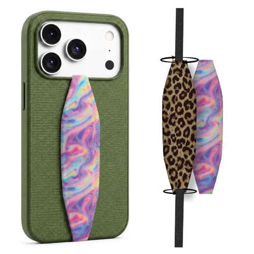 Switchbands Animal Print Phone Grip Strap – Reversible Elastic Strap, Drop Protection, Adhesive-Free, Arthritis Friendly, Wireless Charging Compatible, Universal Fit – Leopard & Pink Tie dye - color: Leopard & Pink Tie dye, size: Pack of 1