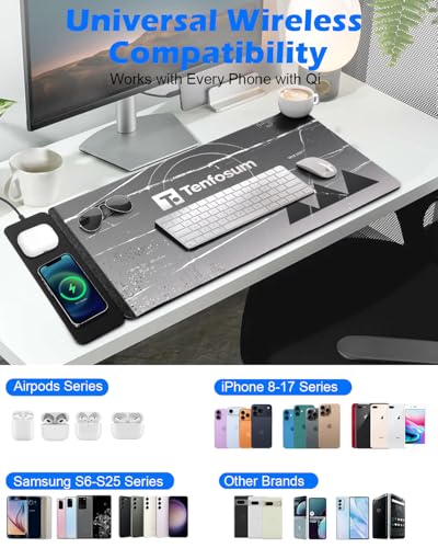 30"x15" XXL Wireless Charging Mouse Pad, Detachable 15W Qi Charger - color: Space Crack