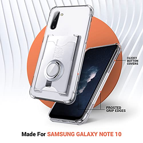 Shields Up for Samsung Galaxy Note 10 Case with Card Holder Stand, Clear | Minimalist Wallet Case, 3 Card Slots, 360° Rotation Ring Stand/Kickstand, [Drop Protection] Slim Protective Cover - size: Galaxy Note 10