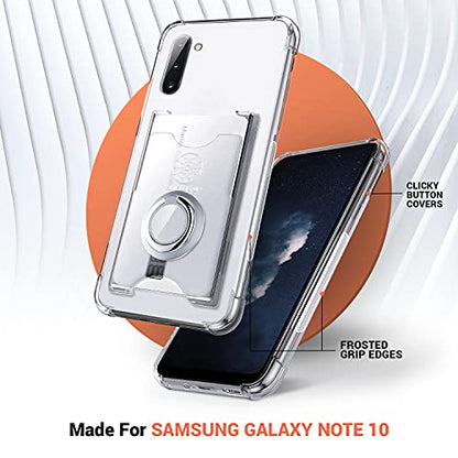 Shields Up for Samsung Galaxy Note 10 Case with Card Holder Stand, Clear | Minimalist Wallet Case, 3 Card Slots, 360° Rotation Ring Stand/Kickstand, [Drop Protection] Slim Protective Cover - size: Galaxy Note 10