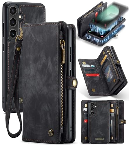 Samsung Galaxy S23 FE Wallet Case,Zipper Folio Leather Case Wallet with Card Holder Strap Wristlet Detachable Magnetic Protective Back Case for Samsung Galaxy S23 FE 5G 6.4 Inch(Black) - color: Black, size: S23 FE 5G 6.4 Inch