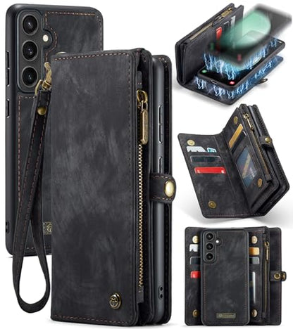 Samsung Galaxy S23 FE Wallet Case,Zipper Folio Leather Case Wallet with Card Holder Strap Wristlet Detachable Magnetic Protective Back Case for Samsung Galaxy S23 FE 5G 6.4 Inch(Black) - color: Black, size: S23 FE 5G 6.4 Inch