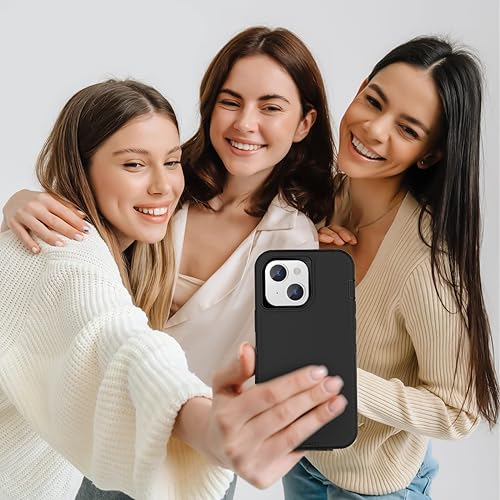 Compatible with iPhone 15/14/13 Phone Case, Dual Layer Shockproof Full Body Cover Military Grade Drop Protection Heavy Duty Phone Case for Women & Men (Black) - color: Black
