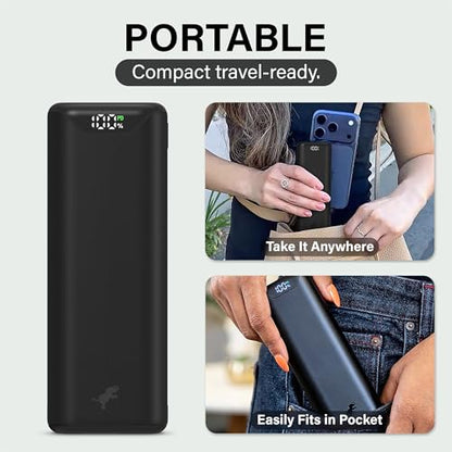 Nimble Champ Stretch Portable Charger with USB-C Cable, 10000mAh Power Bank - color: Black
