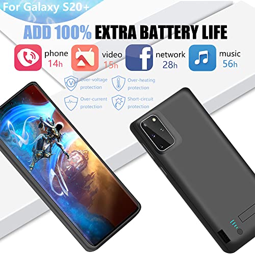 Battery Case for Samsung Galaxy S20+ Plus 5G, 5000mAh Rechargeable Extended Battery Charging Case, Add 100% Extra Juice (6.7 Inches) Black