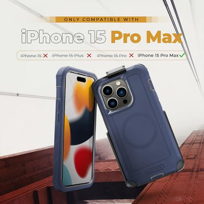 MOTIVE Heavy Duty Case for iPhone 15 Pro Max, Belt Clip Holster | 6.7" Blue - color: Blue Navy, size: iPhone 15 Pro Max