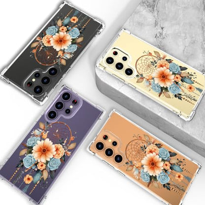 Hungo Galaxy S24 Ultra Case for Women Clear Design Cute,Girly Girls Case Compatible with Samsung Galaxy S24 Ultra Dreamcatcher Dream Catcher Flowers - color: Dream Catcher