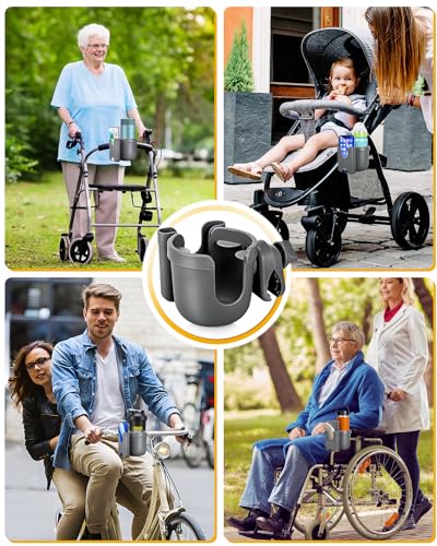 BUNDLEPRO Stroller Cup Holder with Phone Holder, 2-in-1, Gray - color: GRAY