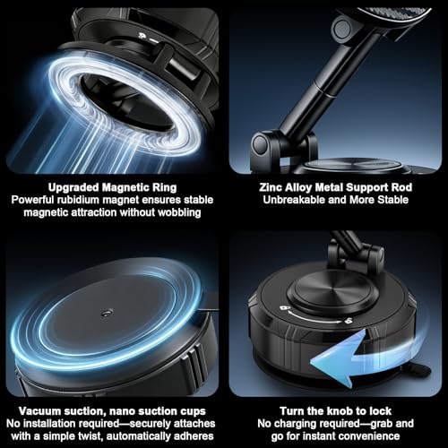 Car Mount, Vacuum Suction Phone Holder for Car, Car Phone Holder Mount, 360° Adjustable Phone Holder Wall Mount, Car Accessories for iPhone 17/16/15/14 Pro Max Cell Phone