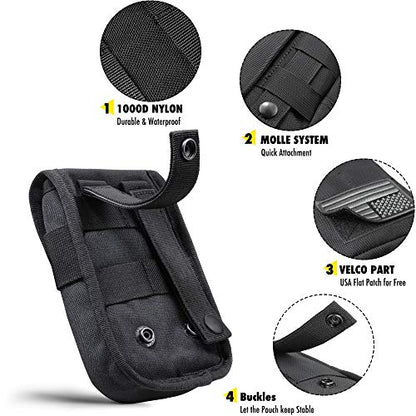 WYNEX Tactical Phone Pouch Molle, Phone Blet Holder Fit 4.0-6.7" Screen | Cellphone Holster with 2 compartmen & Card Organizer, Include Tactical Gear Clip, 1000D Nylon - color: Black