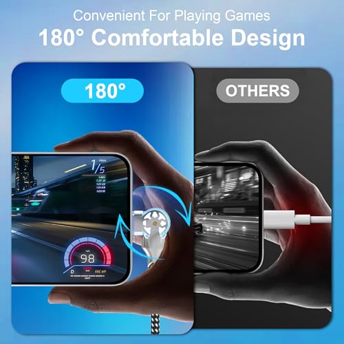 90 Degree iPhone Charger Cord with 180°Rotating Head, 6.6FT Swivel Right Angle Lightning Cable for Apple Carplay, MFi Certified Charger for iPhone 14 13 12 11 X Xs Pro, iPad