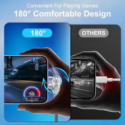90 Degree iPhone Charger Cord with 180°Rotating Head, 6.6FT Swivel Right Angle Lightning Cable for Apple Carplay, MFi Certified Charger for iPhone 14 13 12 11 X Xs Pro, iPad