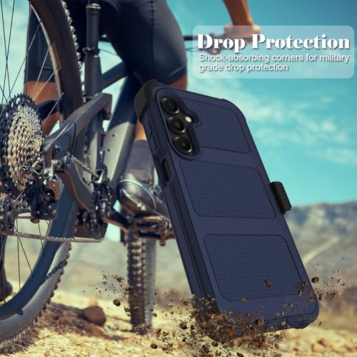 for Samsung Galaxy A16 5G Case with 2 Pack Tempered Glass Screen Protector, [Holster Series] Belt Clip Hard Tough Heavy Duty Rugged Shockproof Protective Cell Phone Case (Dark Blue) - color: Dark Blue
