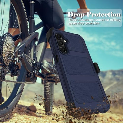 for Samsung Galaxy A16 5G Case with 2 Pack Tempered Glass Screen Protector, [Holster Series] Belt Clip Hard Tough Heavy Duty Rugged Shockproof Protective Cell Phone Case (Dark Blue) - color: Dark Blue