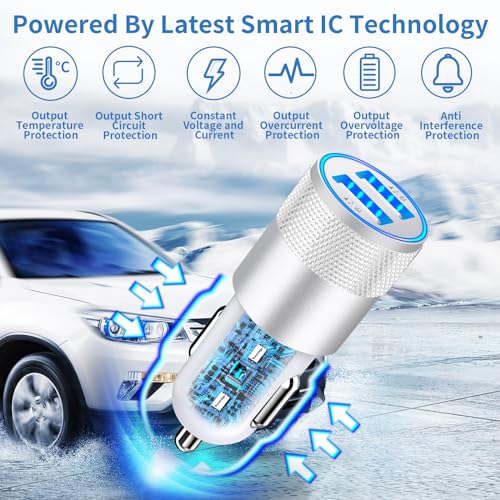 Apple MFi Certified iPhone Car Charger, 4-Pack 4.8A USB Car Phone Charger - color: Pearlescent Silver