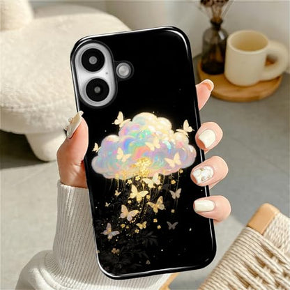 Case for iPhone 16, Shockproof Hybrid Protective Phone Case, Dual-Layer Drop Protection Anti-Scratch, Butterfly Cloud - color: Butterfly Cloud, size: iPhone 16