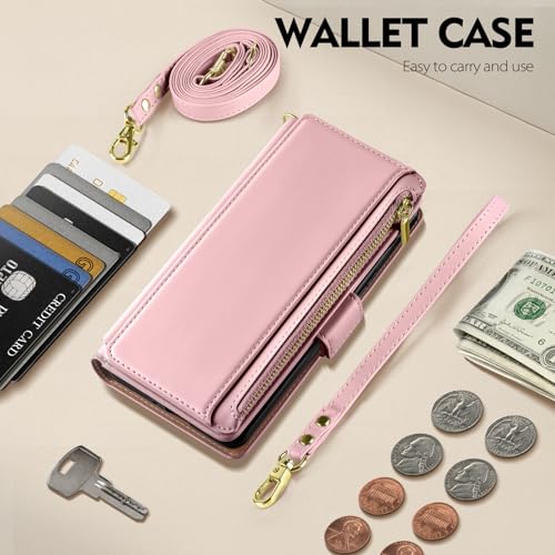 Antsturdy for iPhone 17 Pro Max Phone Wallet Case Women,Pink | RFID Blocking,with Credit Card Holder Slots,PU Leather Purse,Zipper Pocket,Wrist Strap Kickstand,Flip Folio Cover for Men - color: Pink