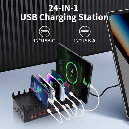 24 Ports 300W Charging Station for Multiple Devices with 10 Cables