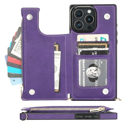 Bocasal Crossbody Wallet Case with Strap for iPhone 16 Pro Max, Purple | RFID Blocking Card Slot Holder, Magnetic Flip Folio Purse Case, PU Leather Zipper Handbag Detachable Lanyard Strap 6.9 Inch - color: Purple