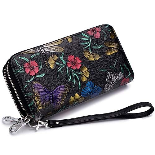 GOIACII Women's Wallet RFID Blocking Leather Wristlet - color: B02 Butterflies Dragonflies
