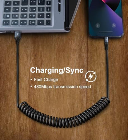 Coiled Lightning Cable, iPhone Charger Cable 3FT for Car, 2 Pack-Black - color: Black, size: 3FT, style: USB A to Lightning