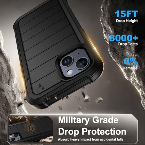 for iPhone 14 Case/iPhone 13 Case with Belt Clip Holster Screen Protectors, Heavy Duty Military Grade Shockproof Protection Rugged Anti-Drop Kickstand Phone Cover for Apple 14/13 (Black) - color: Black