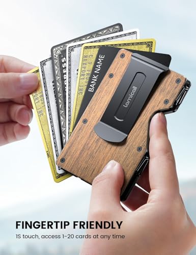 Lamicall Minimalist Metal Wallet for Men - [Mechanical Hinges] - color: Metallic Wood Grain - CLIP&STRAP