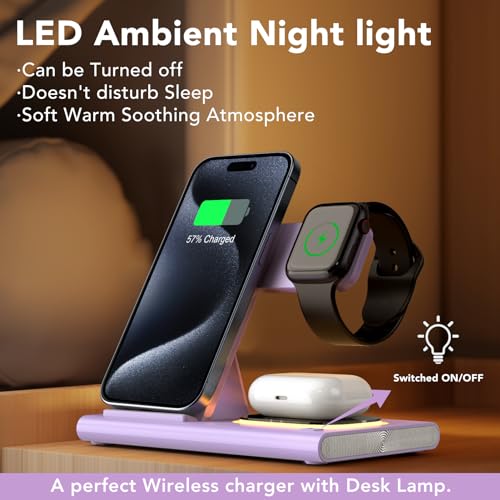 3 in 1 Foldable Charging Station for Apple Wireless Charger - color: Purple